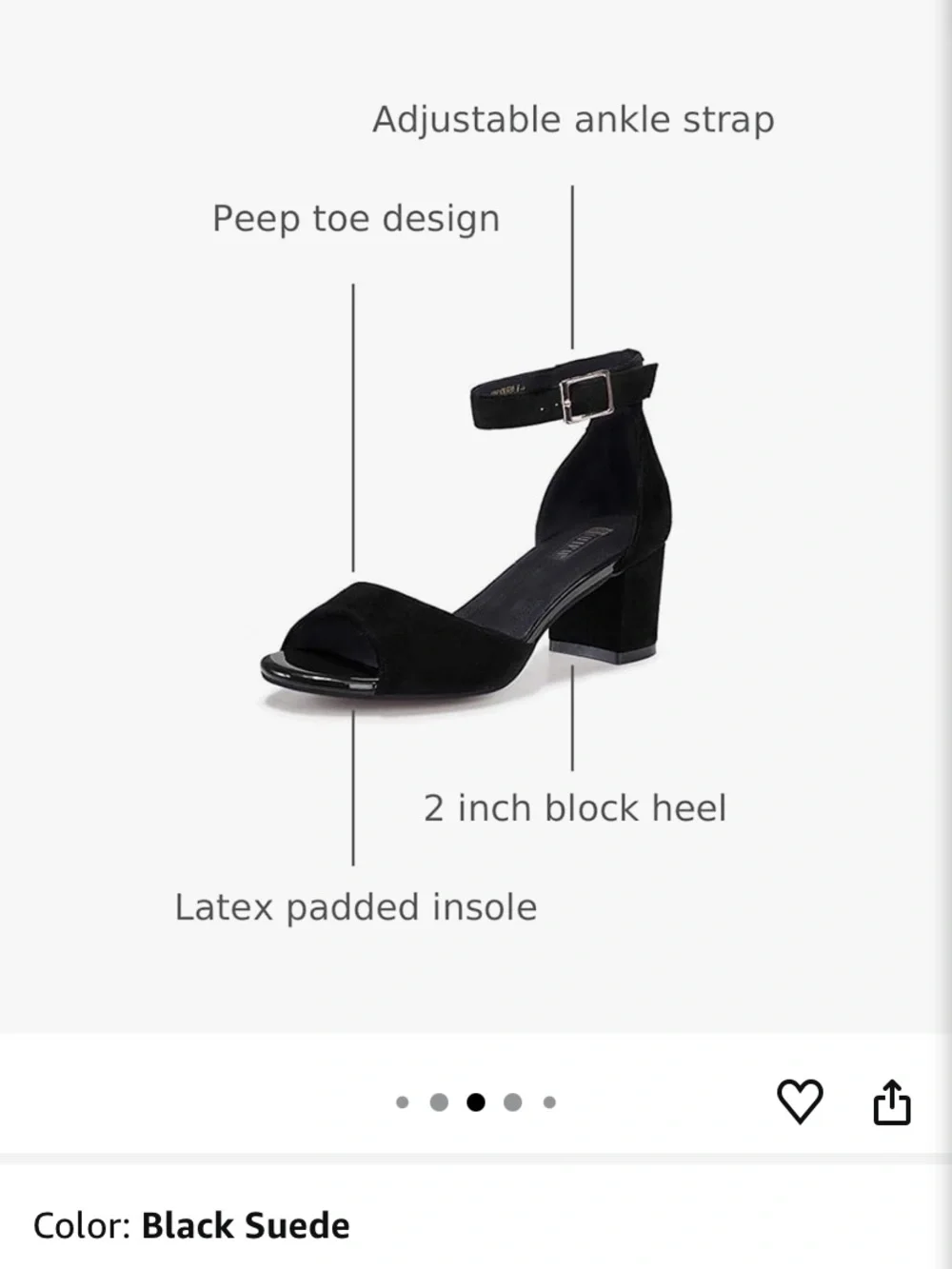 IDIFU Women's Black Suede Block Heel Sandals with Ankle Strap 8.5